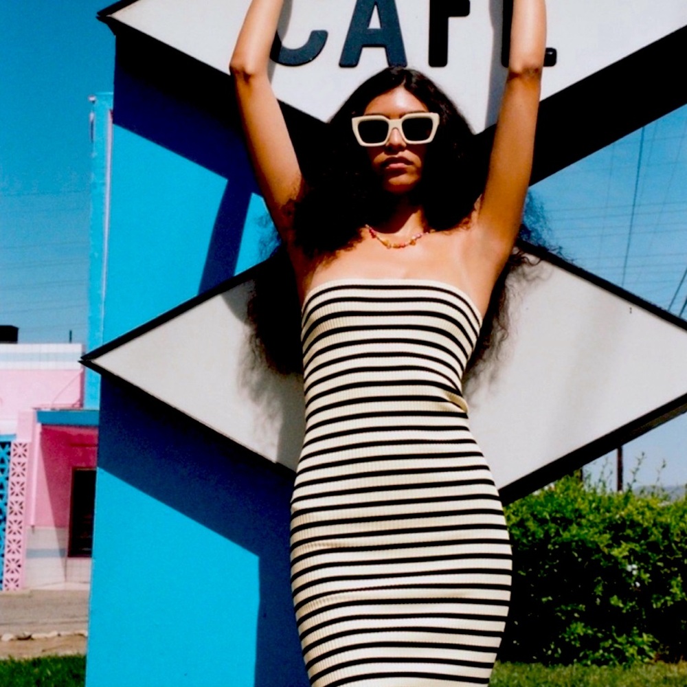 Zara Stripped Strapless Knit Bodycon Tube Dress XL
